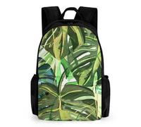 Mateju Mochila Niña de Gran Capacidad, Mochilas Escolares Adolescente Impresión de Plantas Tropicales, Mochila Niño Mochila Infantil Ajustar (Green Leaves)