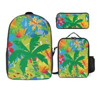 Mateju Mochila Niña de Gran Capacidad, Mochilas Escolares Adolescente Plantas Tropicales con Bolsa de Almuerzo, Estuche para Lápices, Mochila Niño Juego de 3 Mochila Infantil (Palmera de Cocos)