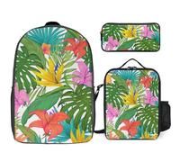 Mateju Mochila Niña de Gran Capacidad, Mochilas Escolares Adolescente Plantas Tropicales con Bolsa de Almuerzo, Estuche para Lápices, Mochila Niño Juego de 3 Mochila Infantil (Strelitzia Reginae)