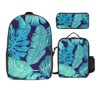 Mateju Mochila Niña de Gran Capacidad, Mochilas Escolares Adolescente Plantas Tropicales con Bolsa de Almuerzo, Estuche para Lápices, Mochila Niño Juego de 3 Mochila Infantil (Planta)