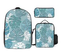 Mateju Mochila Niña de Gran Capacidad, Mochilas Escolares Adolescente Plantas Tropicales con Bolsa de Almuerzo, Estuche para Lápices, Mochila Niño Juego de 3 Mochila Infantil (Monstera Deliciosa)