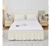 Mateju Multicolor Falda de Cama con Volantes Elástico, Cubre Canape con Volantes, Prueba De Polvo Cubre Somier Hotel Bedding Ruffled Bedskirt (Beige,180 * 200+40cm)