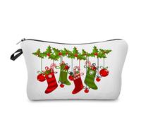 Mateju Paquete de 2 Lindo Papá Noel Neceser Maquillaje,Neceser Mujer, Neceser Hombre Neceser Viaje,Portátil para Viaje Bolsas, Neceser Maquillaje Pequeño,para Compras,Viajes (Medias Navideñas)