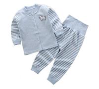 Mateju Pijamas Dos Piezas Bebe Niño Niña, Color Sólido Raya Otoño Algodón Mantener Caliente Ropa Manga Larga Camisa + Pantalón para 0-3 años Suave Y Cómoda Unisexo (100cm,Caballo Azul)
