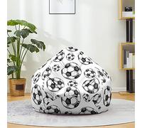 Mateju Puff 3D Fútbol, Funda Puff Algodón y Lino Saco de Judías sin Relleno para Adultos y Niños, Salon Bean Bag Cover para Almacenar Ropa, Edredones, Peluches (Blanco 2,70x80cm)