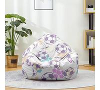 Mateju Puff 3D Fútbol, Funda Puff Algodón y Lino Saco de Judías sin Relleno para Adultos y Niños, Salon Bean Bag Cover para Almacenar Ropa, Edredones, Peluches (Morado,100x120cm)