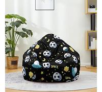 Mateju Puff 3D Fútbol, Funda Puff Algodón y Lino Saco de Judías sin Relleno para Adultos y Niños, Salon Bean Bag Cover para Almacenar Ropa, Edredones, Peluches (Negro,90x110cm)