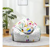 Mateju Puff 3D Fútbol, Funda Puff Algodón y Lino Saco de Judías sin Relleno para Adultos y Niños, Salon Bean Bag Cover para Almacenar Ropa, Edredones, Peluches (Blanco Colorido,70x80cm)