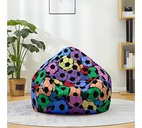 Mateju Puff 3D Fútbol, Funda Puff Algodón y Lino Saco de Judías sin Relleno para Adultos y Niños, Salon Bean Bag Cover para Almacenar Ropa, Edredones, Peluches (Colorido,90x110cm)