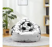 Mateju Puff 3D Fútbol, Funda Puff Algodón y Lino Saco de Judías sin Relleno para Adultos y Niños, Salon Bean Bag Cover para Almacenar Ropa, Edredones, Peluches (Blanco 3,70x80cm)