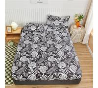 Mateju Sábana Bajera Ajustable de Microfibra con Estampado Floral, Protector de Colchón Suave Respirable Cómoda con Banda Elástica para Colchón Alto de 25 cm (Cama 120x200cm,Hojas de Palma)