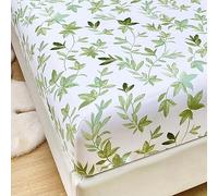 Mateju Sábana Bajera Ajustable de Microfibra con Estampado Floral, Protector de Colchón Suave Respirable Cómoda con Banda Elástica para Colchón Alto de 25 cm (Cama 120:120x200x25cm,Hojas Verdes)
