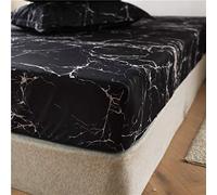 Mateju Sábana Bajera Ajustable de Microfibra con Estampado Sencillo y Moda Protector de Colchón Respirable Suave con Banda Elástica para Colchón Alto de 25 cm (Cama 150:150x200x25cm,Mármol Negro)