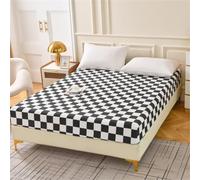 Mateju Sábana Bajera Ajustable de Microfibra Estampado de Cuadros Elegante, Protector de Colchón Suave y Respirable, Sabánas con Banda Elástica para Colchón Alto de 30 cm (Blanco Negro,90x200cm)