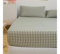 Mateju Sábana Bajera Ajustable para Grueso Colchón, Protector de Colchón Gingham de Polialgodón Suave Cómoda, con Elástica en el Borde Bolsillo Profundo 25cm (Verde,150x200cm)