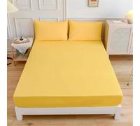 Mateju Sábana Bajera de Microfibre Color Sólido, Protector de Colchón Ajustables Cómoda y Transpirable con Elástica Bolsillo Profundo para Grueso Colchón Alto de 27 cm (Amarillo,90x200x27cm)
