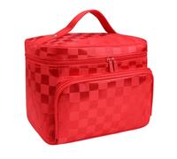 Mateju Serie a Cuadros Neceser Maquillaje, Neceser Mujer, Neceser Hombre, Lavable Neceser Viaje, Poliéster Portátil para Viaje Bolsas, Viajes Neceser Maquillaje Pequeño (Rojo,22x16x17cm)