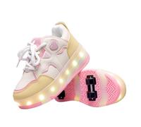 Mateju Zapatos con Ruedas 2 en 1 para Niñas, Patines Retráctiles con 4 Ruedas Desmontables, Niños Zapatillas Deportivas Skateboard para Adolescentes, (Rosa FA1,31)