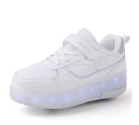 Mateju Zapatos con Ruedas Niña y Niño Patines con 2 Ruedas, Zapatillas Deportivas al Aire Libre Retráctil, Zapatillas de Skateboarding para Niñas Niños Adult 37 EU Blanco