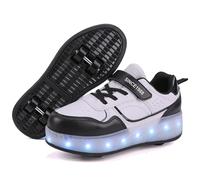 Mateju Zapatos con Ruedas Niñas Niños, Zapatillas con 4 Ruedas Ajustables, Zapatillas de Skateboarding Brillando Zapatillas de Correr al Aire Libre 2 en 1 para Niños y Adultos