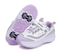 Mateju Zapatos con Ruedas para Niña Niño Patines con 4 Ruedas Retirable Zapatillas Deportivas al Aire Libre, Flores Zapatillas de Skateboarding Niñas Niños Adulto (Morado,33)