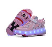 Mateju Zapatos con Ruedas para Niña y Niño, Patines con 4 Ruedas, Zapatillas Deportivas al Aire Libre Retráctil, Zapatillas de Skateboarding Niñas Niños, Adulto 35 EU Rosa