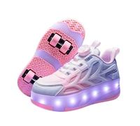 Mateju Zapatos con Ruedas para Niñas Niños Patines con 4 Ruedas Retirable y LED Luces Zapatillas Deportivas al Aire Libre, Zapatillas de Skateboarding Niña y Niño (Rosa,30)