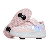 Mateju Zapatos con Ruedas para Niñas Niños, Patines con 4 Ruedas Retirable, Zapatillas de Skateboarding con Estrella Brillante, Zapatillas Deportivas al Aire Libre Multiusos