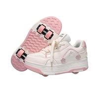Mateju Zapatos con Ruedas para Niñas Patines con 4 Ruedas Retirable Zapatillas Deportivas al Aire Libre, Margaritas Zapatillas de Skateboarding Adulto Niña y Niño 30-40 EU (Blancas Rosas,34)