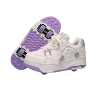 Mateju Zapatos con Ruedas para Niñas Patines con 4 Ruedas Retirable Zapatillas Deportivas al Aire Libre, Margaritas Zapatillas de Skateboarding Adulto Niña y Niño 30-40 EU (Blancas moradas,30)