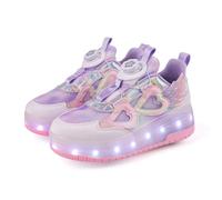 Mateju Zapatos con Ruedas para Niñas, Patines con Dos Ruedas Retráctil, Zapatillas Brillantes Moda Zapatillas de Skateboarding Zapatillas Deportivas al Aire Libre