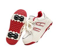 Mateju Zapatos con Ruedas para Niños y Niñas, 2 en 1 Zapatos con 4 Ruedas Desmontables, Unisex Patines Zapatillas de Skateboarding Skate Deportivas al Aire Libre Multiusos (Blanco/Rojo,36)