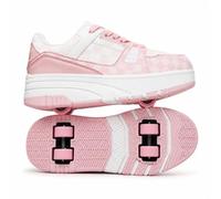 Mateju Zapatos con Ruedas para Niños y Niñas, Patines 2 en 1 Multiusos con 4 Ruedas Desmontable, Moda Zapatillas de Skateboarding Calzado Deportivas Casuales al Aire Libre (Rosa,33)
