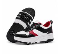 Mateju Zapatos con Ruedas para Niños y Niñas, Patines 2 en 1 Multiusos con 4 Ruedas Desmontable, Moda Casuales Zapatillas de Skateboarding Calzado Deportivas al Aire Libre (Negro/Rojo,40)