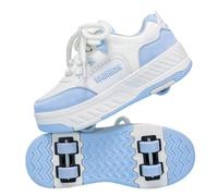 Mateju Zapatos con Ruedas para Niños y Niñas, Zapatos Patines con 4 Ruedas Desmontables, Moderno Unisex Zapatillas de Skateboarding Skate Deportivas al Aire Libre Multiusos (Azul,33)