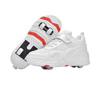 Mateju Zapatos con Ruedas para y Niñas, Patines Multiusos 2 en 1, Zapatillas Deportivas al Aire Libre Retráctil con 4 Ruedas, Zapatillas de Skateboarding Niña Niño 30 EU Blanco