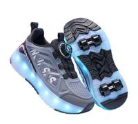 Mateju Zapatos con Ruedas y Luces para Niñas Niños, 2 en 1 Calzado Deportivas Patines con 4 Ruedas, con USB Recargable, Intermitente Zapatillas de Skateboard al Aire Libre (Negro,33)