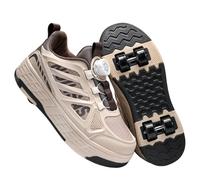 Mateju Zapatos con Ruedas y Luces para Niñas Niños, 2 en 1 Zapatillas Deportivas Patines con 4 Ruedas, Elegantes y Transpirables Unisex Zapatillas de Skateboard al Aire Libre (Caqui,31)