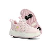 Mateju Zapatos de Niña con Ruedas, Flores de Moda Patines con 4 Ruedas Retráctil, Zapatos Deportes al Aire Libre Transpirables Multiusos 2 en 1 Zapatillas de Skateboarding (Rosa,33)