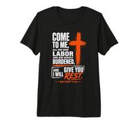 Mateo 11:28 Versículo de la Biblia Fe Cruz Cristiana Camiseta Premium