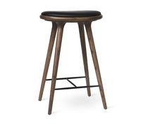 Mater High stool taburete Mater bajo 69 cm piel negra. base de roble teñido marrón