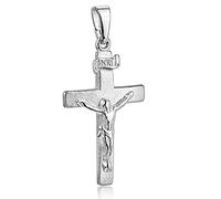 MATERIA 925 plata de ley con colgante en forma de Cruz Jesús INRI grabado de seda mate/rodiada collar #KA-9