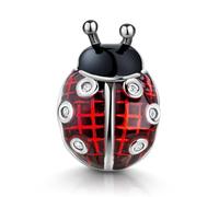 MATERIA by Matthias Wagner Abalorio de mariquita rojo y negro, plata 925 con circonitas blancas, amuleto de la suerte 55