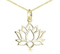 MATERIA by Matthias Wagner Colgante de flor de loto de plata de ley 925 para mujer, chapado en oro con cadena, 23.5mm x 29mm, Plata de ley
