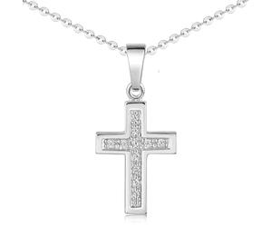 MATERIA by Matthias Wagner - Collar con colgante de cruz en plata de ley 925 y circonia para mujer y niña, 60 cm, Plata esterlina