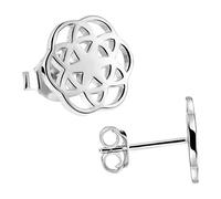 MATERIA by Matthias Wagner Flache Ohrstecker Silber 925 Damen - Mandala Ohrringe Blume des Lebens 10 mm rund, 10 mm, Plata de ley, Kein Edelstein