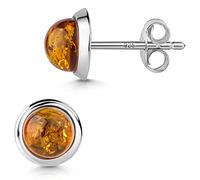 MATERIA by Matthias Wagner Pendientes de ámbar de plata 925 con piedra natural para mujer, redondos