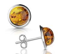 MATERIA by Matthias Wagner Pendientes de ámbar de plata 925 con piedra natural para mujer, redondos