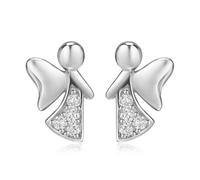 MATERIA by Matthias Wagner Pendientes de ángel de plata 925 con diseño de ángel de la guarda y circonitas SO-234, Plata de ley Circonita cúbica, Circonia cúbica
