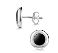MATERIA by Matthias Wagner Pendientes de ónix negro - 925 plata pendientes redondos para hombre y mujer rodiada SO-422, 10mm, Plata de ley, Ónix